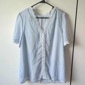 Blue Ruffled Short Sleeve Blouse